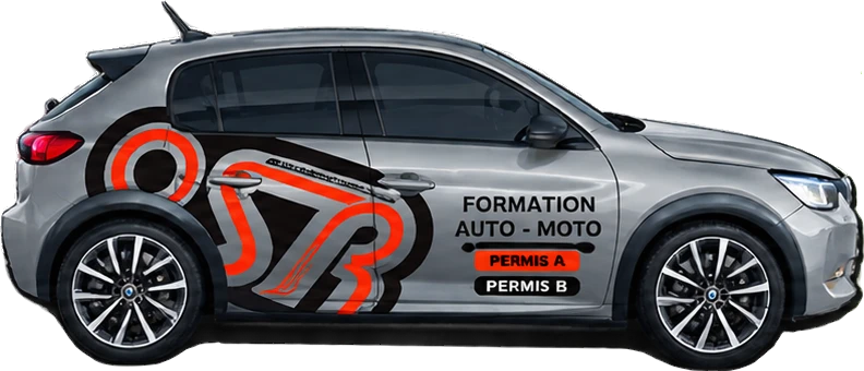 Peugeot 208 grise aux couleurs de l'Auto École OSR, formation auto et moto